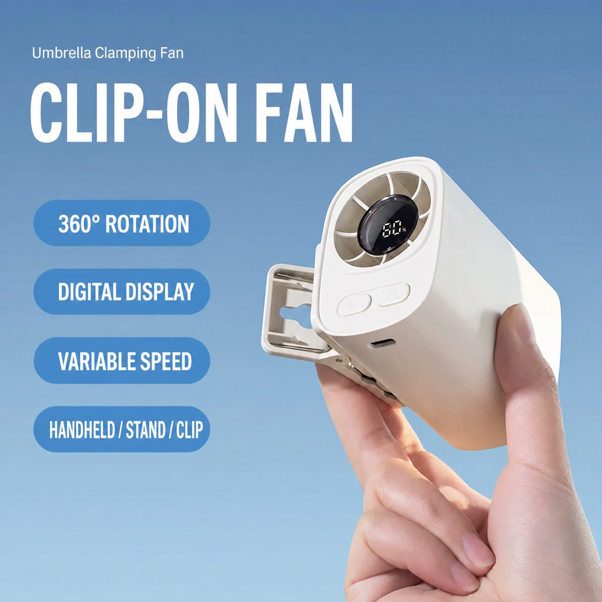 360 degree clip-on portable fan with adjustable airflow