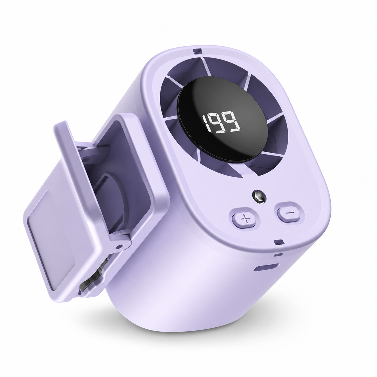 T510 purple rechargeable waist clip fan with digital display