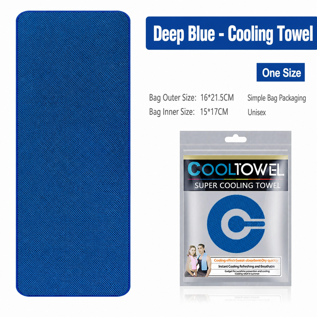 Deep blue cooling towel and English packaging
