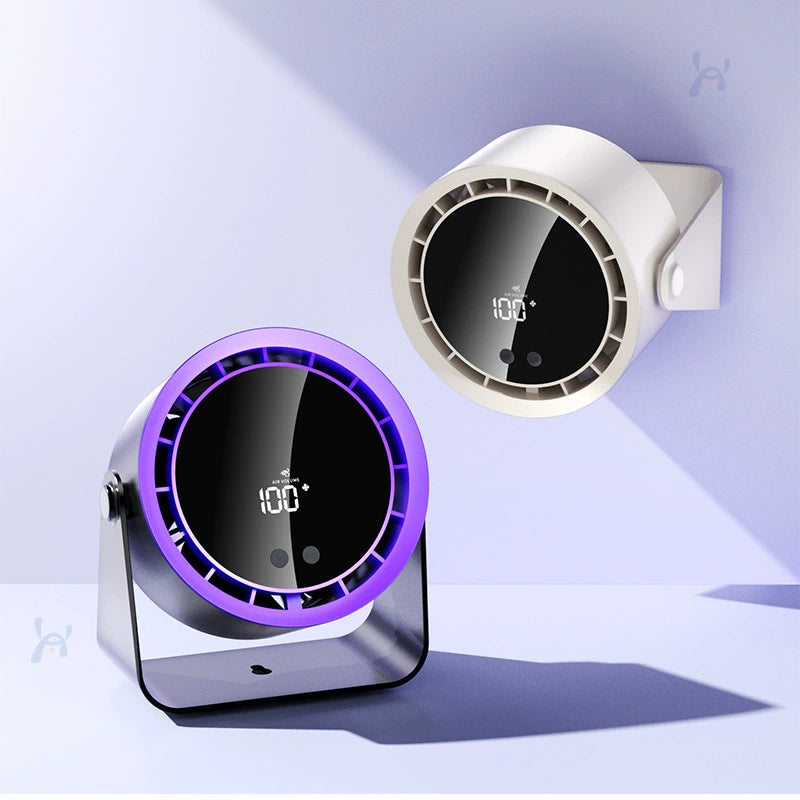 100-speed quiet rechargeable desktop air circulator fan in purple and white
